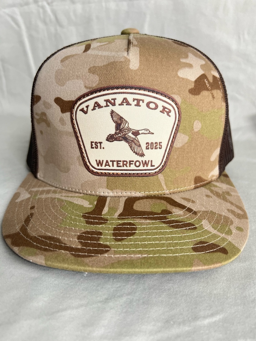 104 The Classic Vanator Waterfowl Camo Trucker Hat - Tan/Green/Brown - Picture 1 of 9